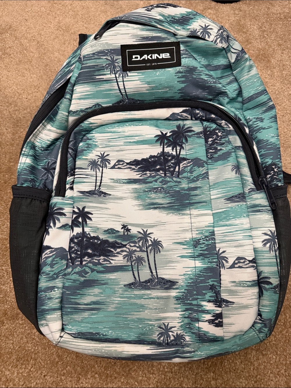 Dakine Campus Teal and Navy Tropical Palm-Print Backpack Small 18L